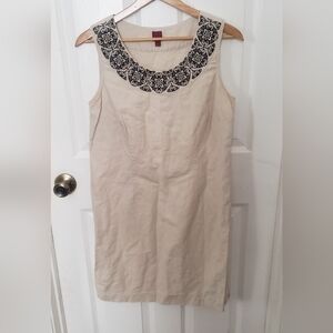 212 Cream Linen Blend Sleeveless Midi Dress 12 Black Embroidery Beachy